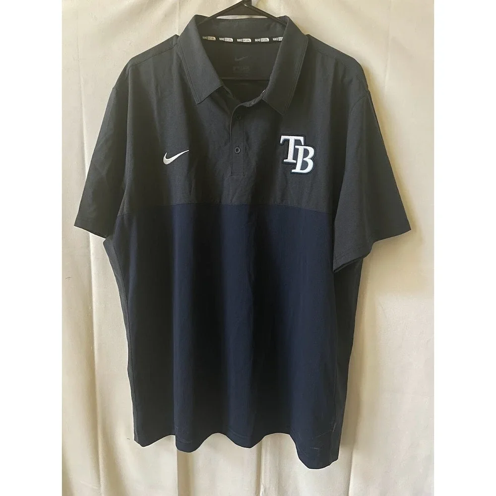 Nike Tampa Bay Rays Baseball Men's Polo Shirt Blue Gray Size XXL